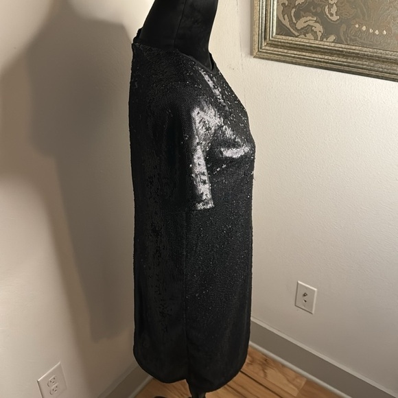 GAP black sequin shift dress short sleeves Sz 4 Petite - Picture 7 of 11